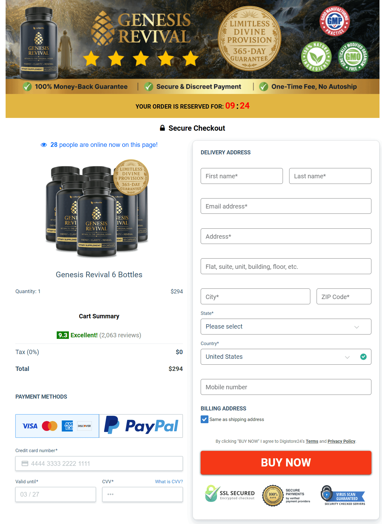 Genesis Revival checkout page